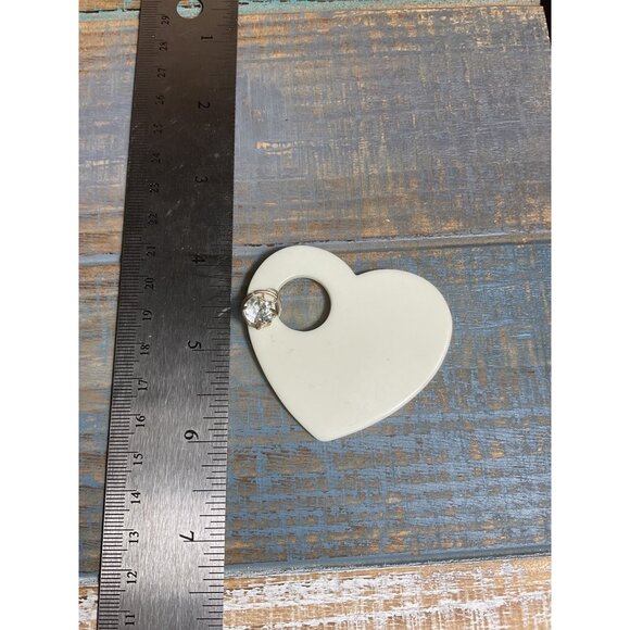 White Heart-Shaped Plastic Pendant With Clear Gemstone Charm - Picture 2 of 3
